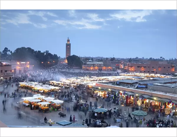 Djemma el Fna square and Koutoubia Mosque at dusk