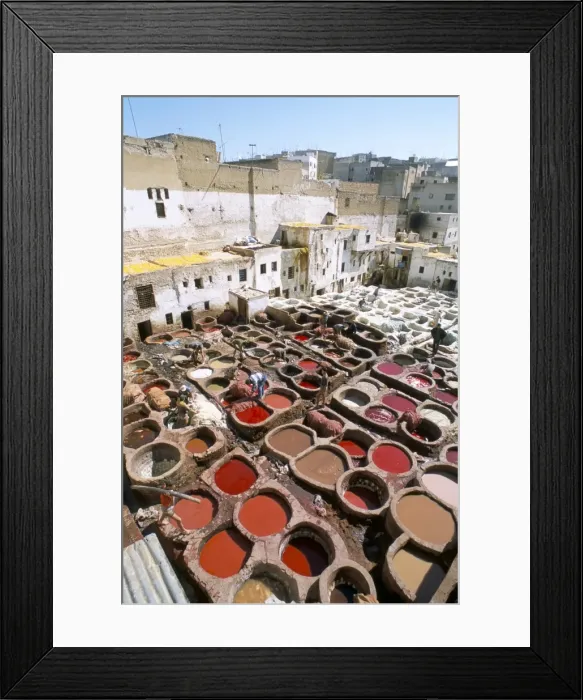 Framed Print : Elevated view over vats of dye Framed Print : Elevated view over vats of dye