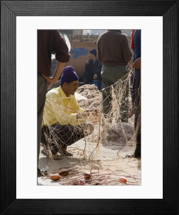 Framed Print : Fisherman repairing net Framed Print : Fisherman repairing net