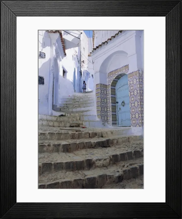 Framed Print : Houses and steps in Chefchaouen (Chaouen) (Chechaouen) Framed Print : Houses and steps in Chefchaouen (Chaouen) (Chechaouen)