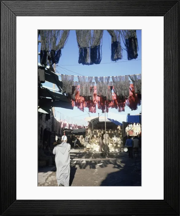 Framed Print : Skeins and cloth hanging in the souk Framed Print : Skeins and cloth hanging in the souk