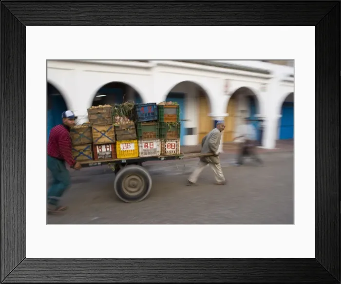 Framed Print : Two men with cart of vegetables Framed Print : Two men with cart of vegetables