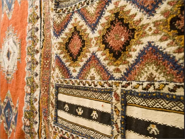 Traditional Moroccan rugs for sale in the souk