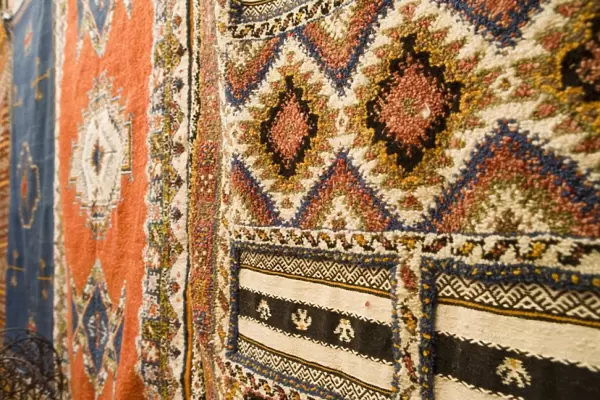 Traditional Moroccan rugs for sale in the souk