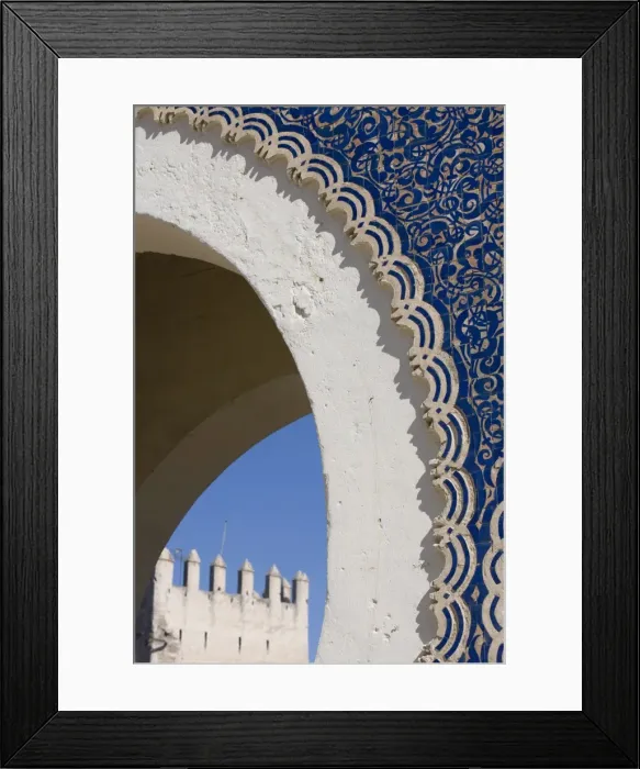Framed Print : Detail, Bab Boujeloud (Bab Bou Jeloud) city gate Framed Print : Detail, Bab Boujeloud (Bab Bou Jeloud) city gate