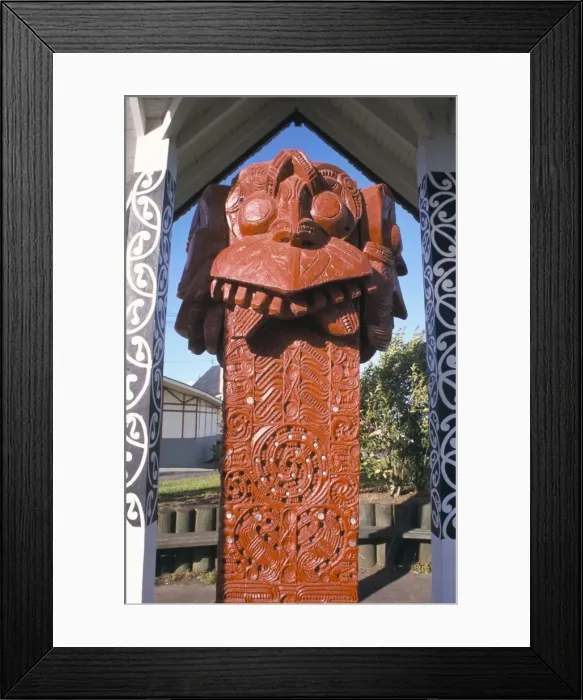 Framed Print : Maori carved decorated entrance Framed Print : Maori carved decorated entrance