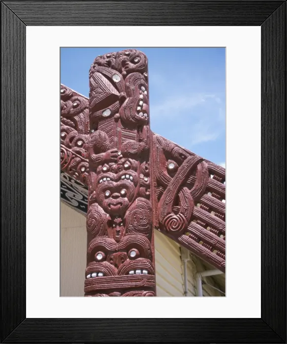 Framed Print : Maori carved bargeboards on meeting house Framed Print : Maori carved bargeboards on meeting house