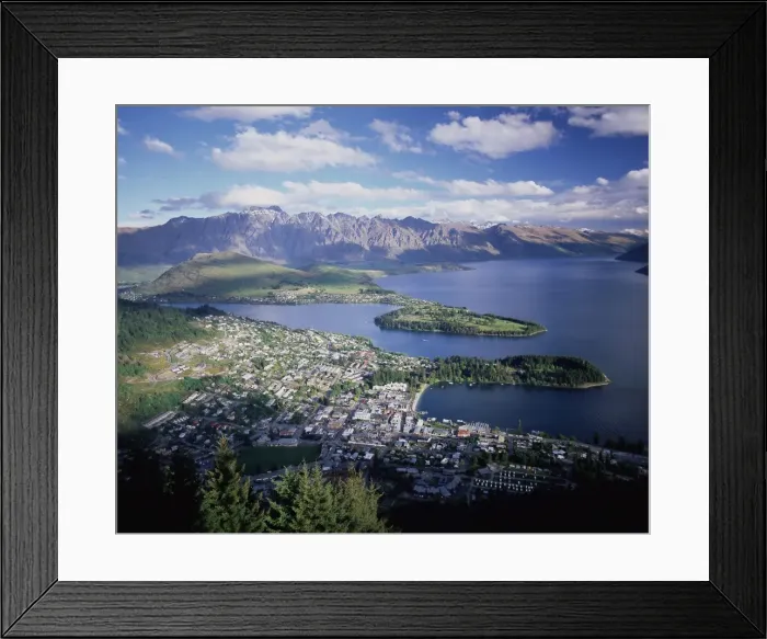 Framed Print : Elevated view over Queenstown to the Eyre mountain range Framed Print : Elevated view over Queenstown to the Eyre mountain range