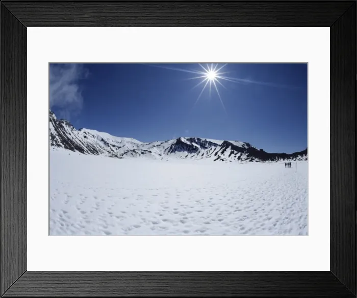 Framed Print : Late winter hikers on snowfield in South Crater on Tongariro Crossing Framed Print : Late winter hikers on snowfield in South Crater on Tongariro Crossing