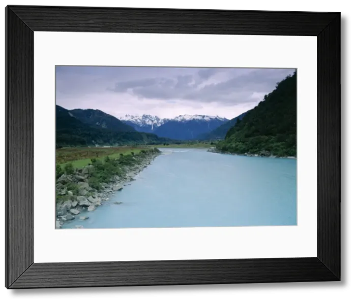 Framed Print : View up Whatoroa River to the mountains of the Southern Alps Framed Print : View up Whatoroa River to the mountains of the Southern Alps