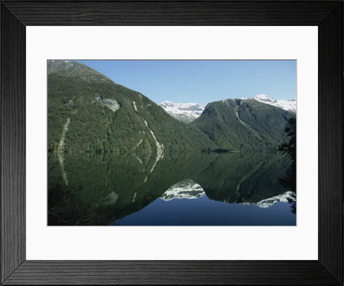 Framed Print : Reflection of mountains in the water of Lake Gunn in Framed Print : Reflection of mountains in the water of Lake Gunn in
