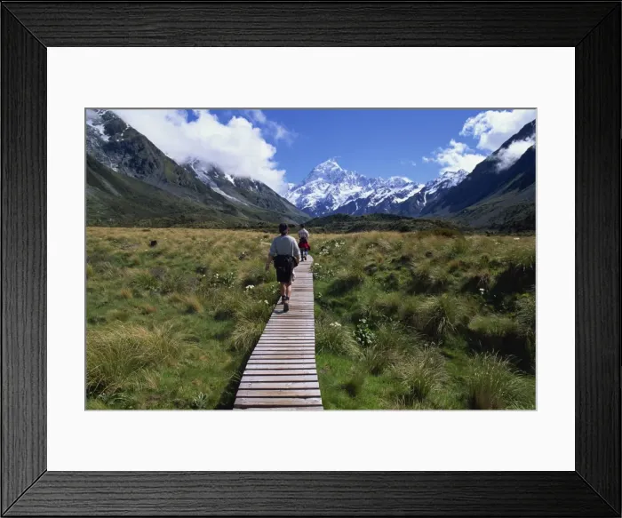 Framed Print : Wooden path through Hooker Valley Framed Print : Wooden path through Hooker Valley