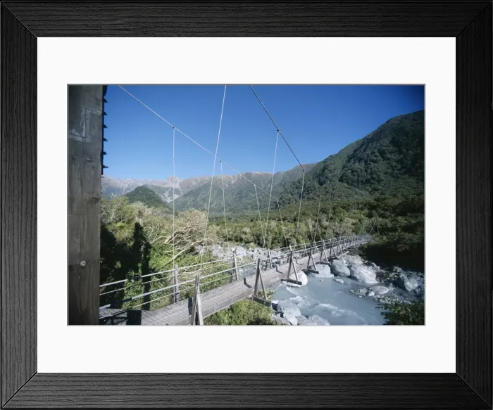 Framed Print : Historic swing bridge over glacier river Framed Print : Historic swing bridge over glacier river