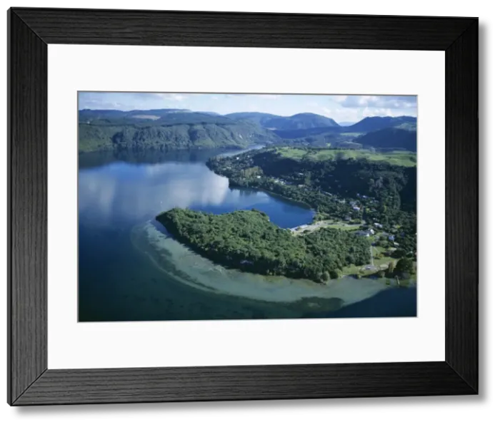 Framed Print : Aerial view of local lakes surrounded by forests and giant ferns Framed Print : Aerial view of local lakes surrounded by forests and giant ferns