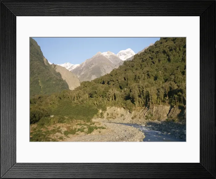Framed Print : View of river and forest up to peak of Mount Cook Framed Print : View of river and forest up to peak of Mount Cook