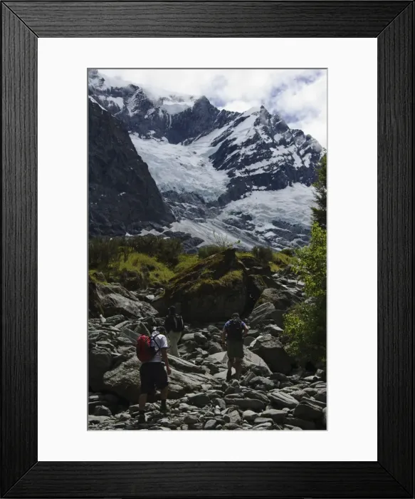 Framed Print : Hikers approaching Rob Roy Glacier Framed Print : Hikers approaching Rob Roy Glacier