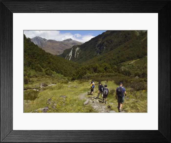 Framed Print : Hikers on Rob Roy Glacier Hiking Track Framed Print : Hikers on Rob Roy Glacier Hiking Track