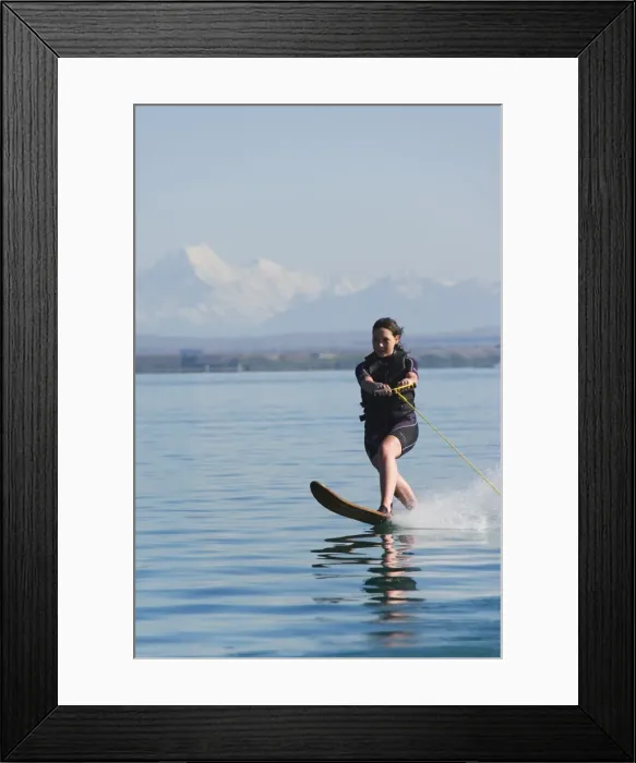 Framed Print : Water skier on Lake Benmore and a distant Aoraki (Mount Cook) Framed Print : Water skier on Lake Benmore and a distant Aoraki (Mount Cook)