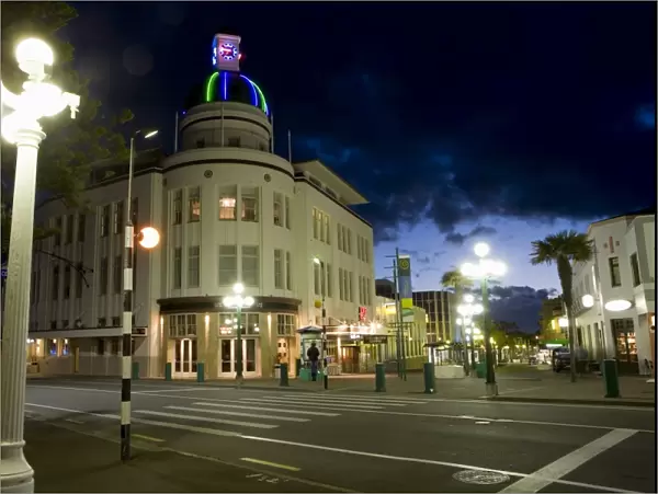 Lampost and Deco clock tower in the Art Deco city of Napier