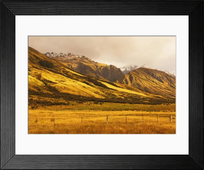 Framed Print : Pasture and Ben Ohau Range Framed Print : Pasture and Ben Ohau Range