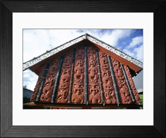Framed Print : Intricately carved storehouse in replica village Framed Print : Intricately carved storehouse in replica village