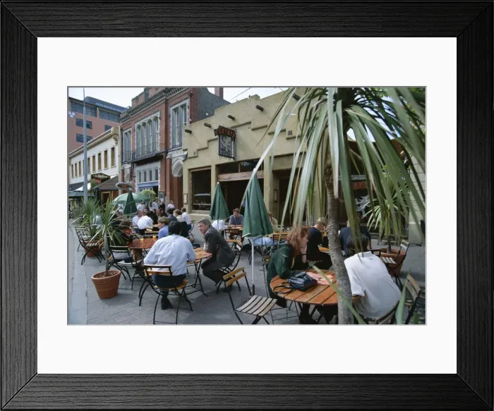 Framed Print : People sitting outside cafe on Oxford Terrace Framed Print : People sitting outside cafe on Oxford Terrace