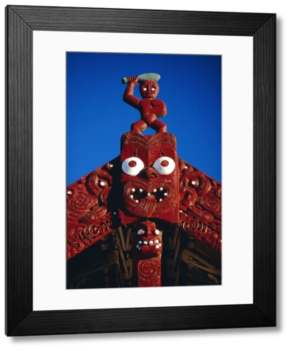 Framed Print : Carved portal of a church in a Maori village Framed Print : Carved portal of a church in a Maori village