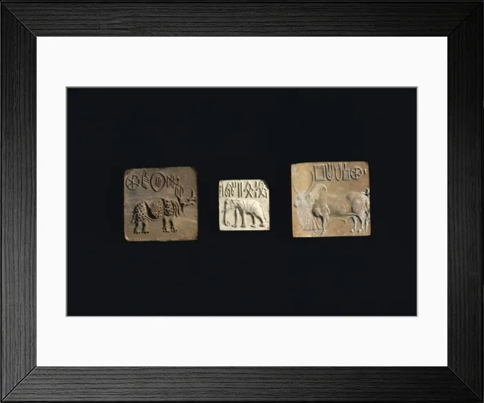 Framed Print : Seals depicting animals from the Indus civilisation of Mohenjodaro Framed Print : Seals depicting animals from the Indus civilisation of Mohenjodaro