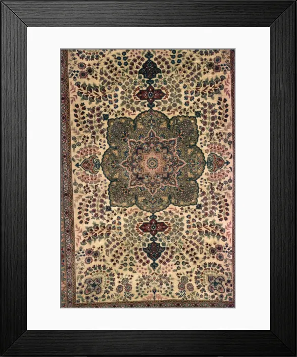 Framed Print : Mughal floral pattern woven in rug Framed Print : Mughal floral pattern woven in rug