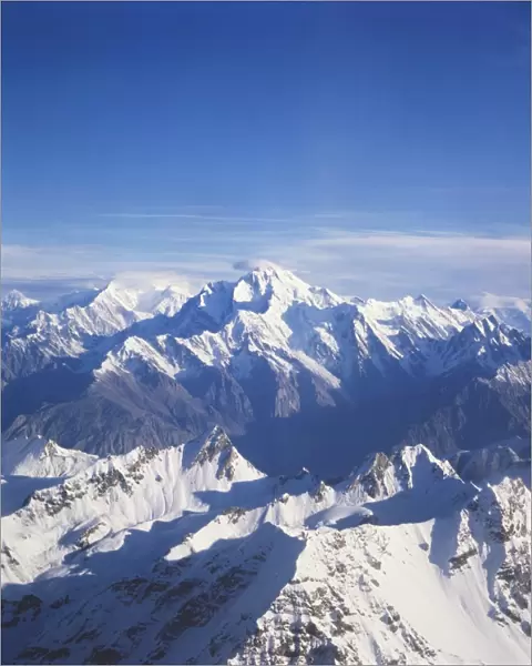 The snow capped peaks of the Karakoram mountains in Pakistan
