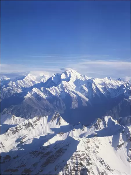 The snow capped peaks of the Karakoram mountains in Pakistan