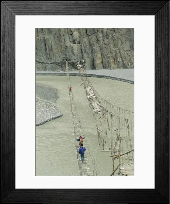 Framed Print : Swinging bridges over river Framed Print : Swinging bridges over river