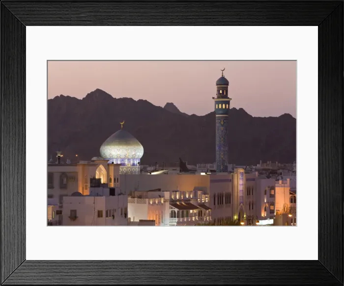 Framed Print : Elevated dusk view of buildings along the Corniche Framed Print : Elevated dusk view of buildings along the Corniche