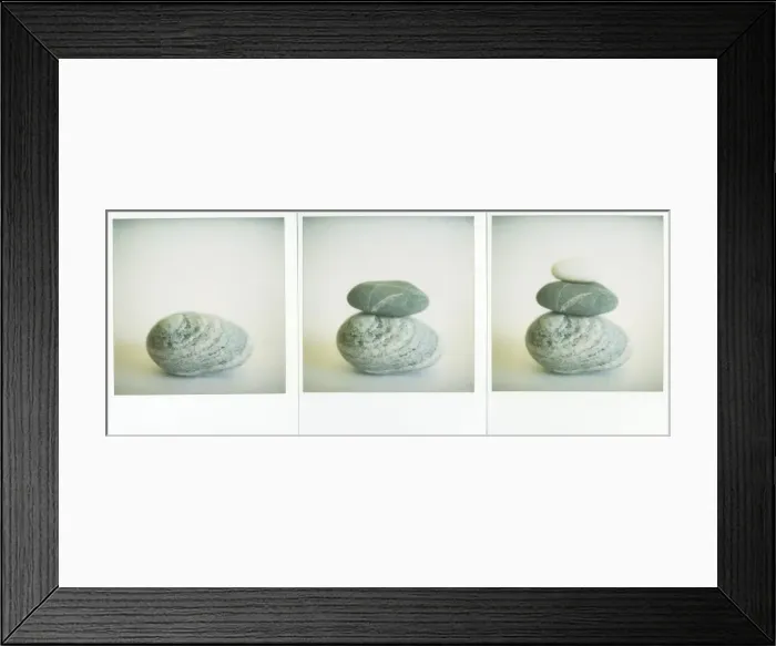 Framed Print : Polaroid triptych of sea-worn pebbles created using three Polaroid images Framed Print : Polaroid triptych of sea-worn pebbles created using three Polaroid images