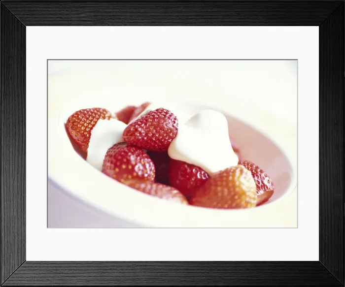 Framed Print : Bowl of strawberries and cream Framed Print : Bowl of strawberries and cream