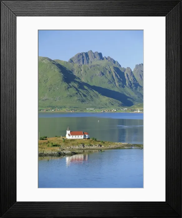 Framed Print : Red church on Austnesfjord Framed Print : Red church on Austnesfjord