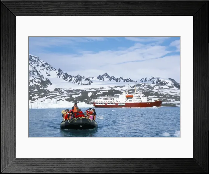 Framed Print : Tourists in zodiac from ice-breaker tour ship Framed Print : Tourists in zodiac from ice-breaker tour ship