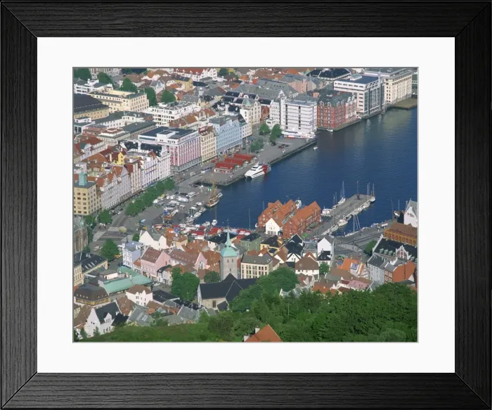 Framed Print : Aerial view the harbour at Bryggen (Bergen) Framed Print : Aerial view the harbour at Bryggen (Bergen)