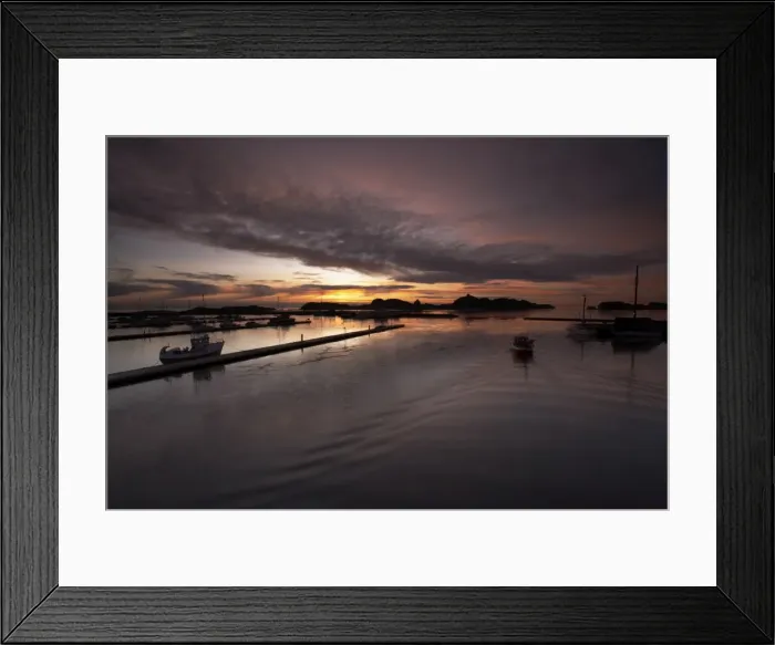 Framed Print : Harbour in Stavern at dawn (with boat) Framed Print : Harbour in Stavern at dawn (with boat)