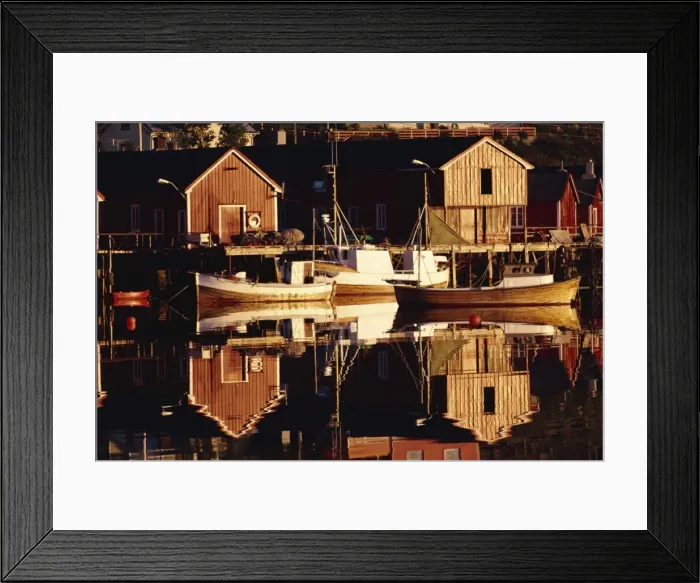 Framed Print : Fishing boats and wooden barns on the waterfront at Bausrad Framed Print : Fishing boats and wooden barns on the waterfront at Bausrad