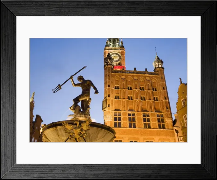 Framed Print : The Neptune Fountain and Town Hall illuminated at dusk Framed Print : The Neptune Fountain and Town Hall illuminated at dusk