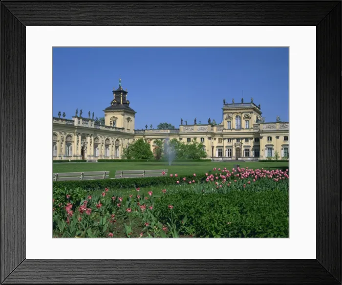 Framed Print : Beds of tulips in front of the Wilanow Palace dating from 1696 Framed Print : Beds of tulips in front of the Wilanow Palace dating from 1696