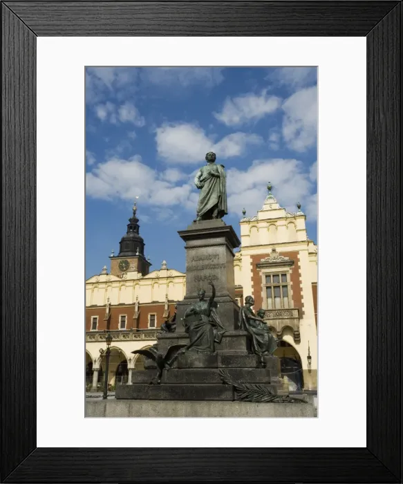 Framed Print : Statue of the romantic poet Mickiewicz in front of The Cloth Hall Framed Print : Statue of the romantic poet Mickiewicz in front of The Cloth Hall