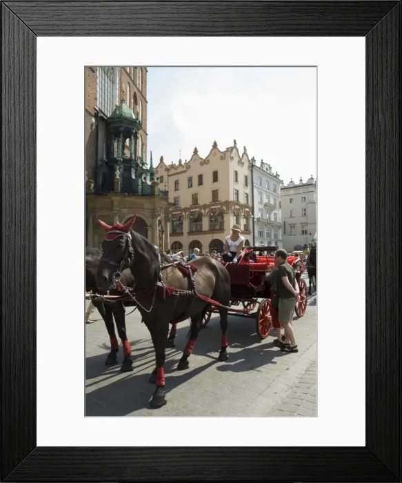 Framed Print : Horse and carriages in Main Market Square (Rynek Glowny) Framed Print : Horse and carriages in Main Market Square (Rynek Glowny)