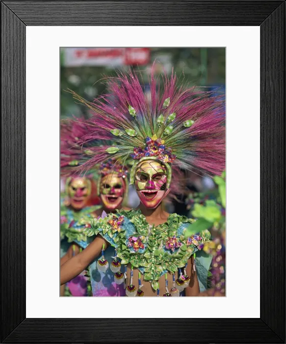 Framed Print : Portrait of a masked dancer in colourful costume Framed Print : Portrait of a masked dancer in colourful costume