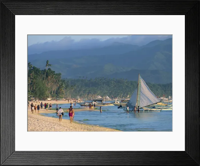 Framed Print : Tourists and outrigger canoes on White Sun Beach Framed Print : Tourists and outrigger canoes on White Sun Beach