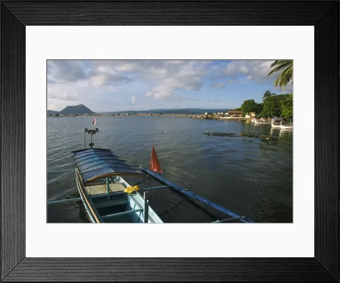 Framed Print : Volcano and colourful Banka fishing boats Framed Print : Volcano and colourful Banka fishing boats