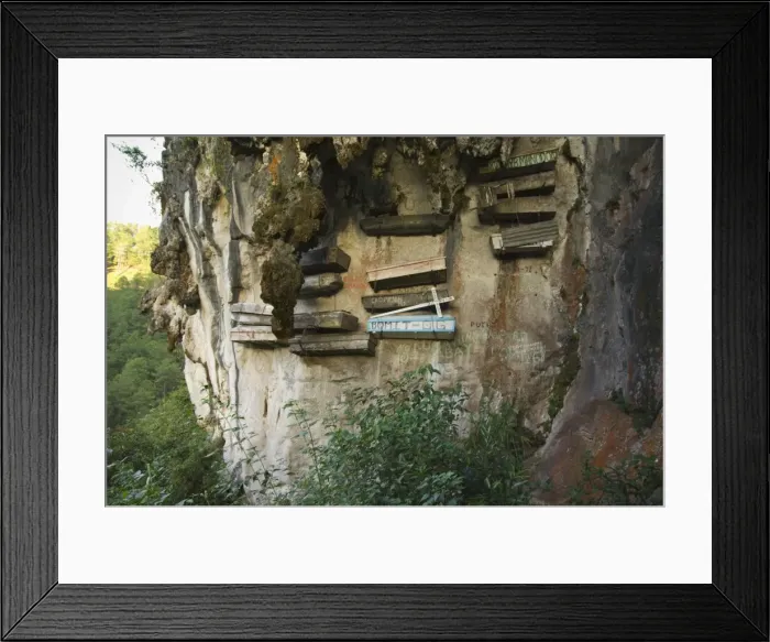 Framed Print : Hanging coffins of Animistic Applai elders entombed Framed Print : Hanging coffins of Animistic Applai elders entombed