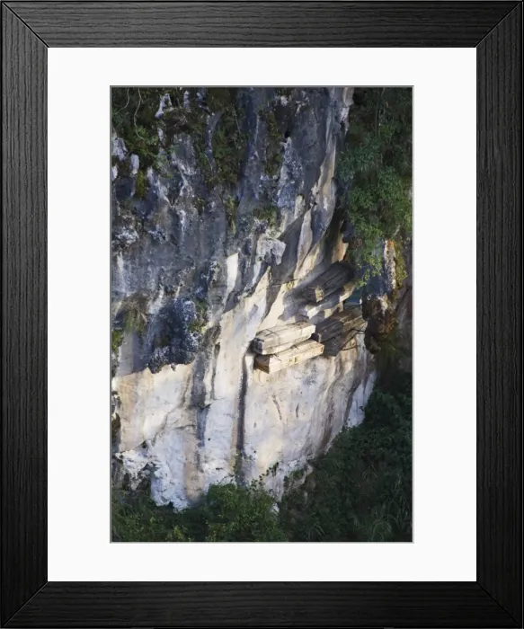 Framed Print : Hanging coffins of Animistic Applai elders entombed Framed Print : Hanging coffins of Animistic Applai elders entombed