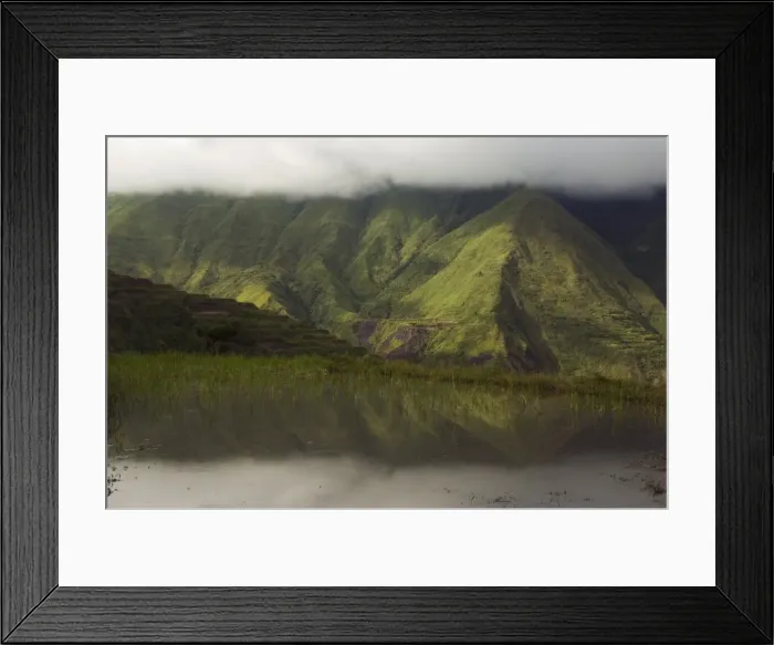 Framed Print : Reflection of cloud and mountains in rice terrace along hiking trail Framed Print : Reflection of cloud and mountains in rice terrace along hiking trail